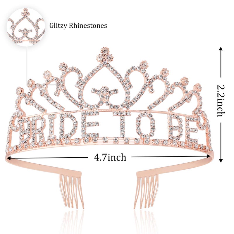 Coucoland Womenâ€™s Bride to Be Crown Tiara and Bride to Be Sash Crystal Rhinestone Tiara Headband for Wedding Bridal Shower(Rose Gold) - Image 2